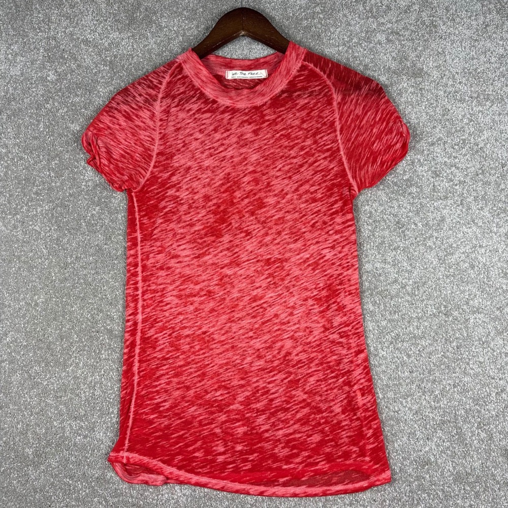 We The Free Free People Women Small Red Slub Knit Short Sleeve T-Shirt Tee